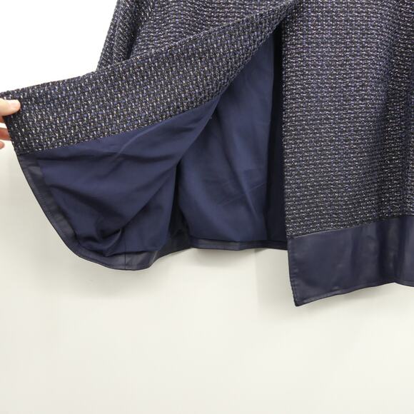 Chicos Shimmer Tweed Wool Jacket Size 3 XL Blue Faux Leather Trim Event Cocktail - Picture 3 of 6